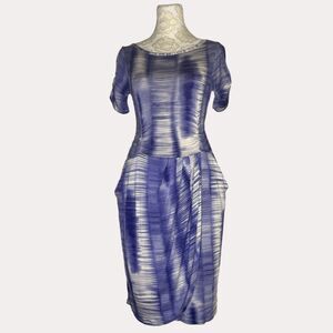 Weston Wear Anthropologie Dress Ruched Pleated Stripe Blue Purple S bv